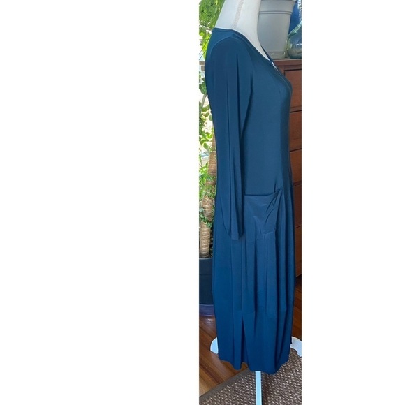 Sun Kim Comfy USA Blue Stretch Jersey Dress Size XS Zip Front Lantern Balloon - Picture 8 of 15